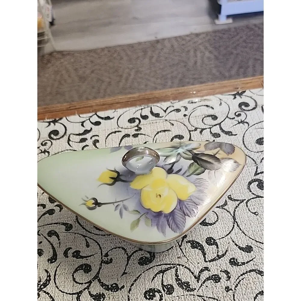 Floral Porcelain Trinket Dish with Yellow Rose Design
